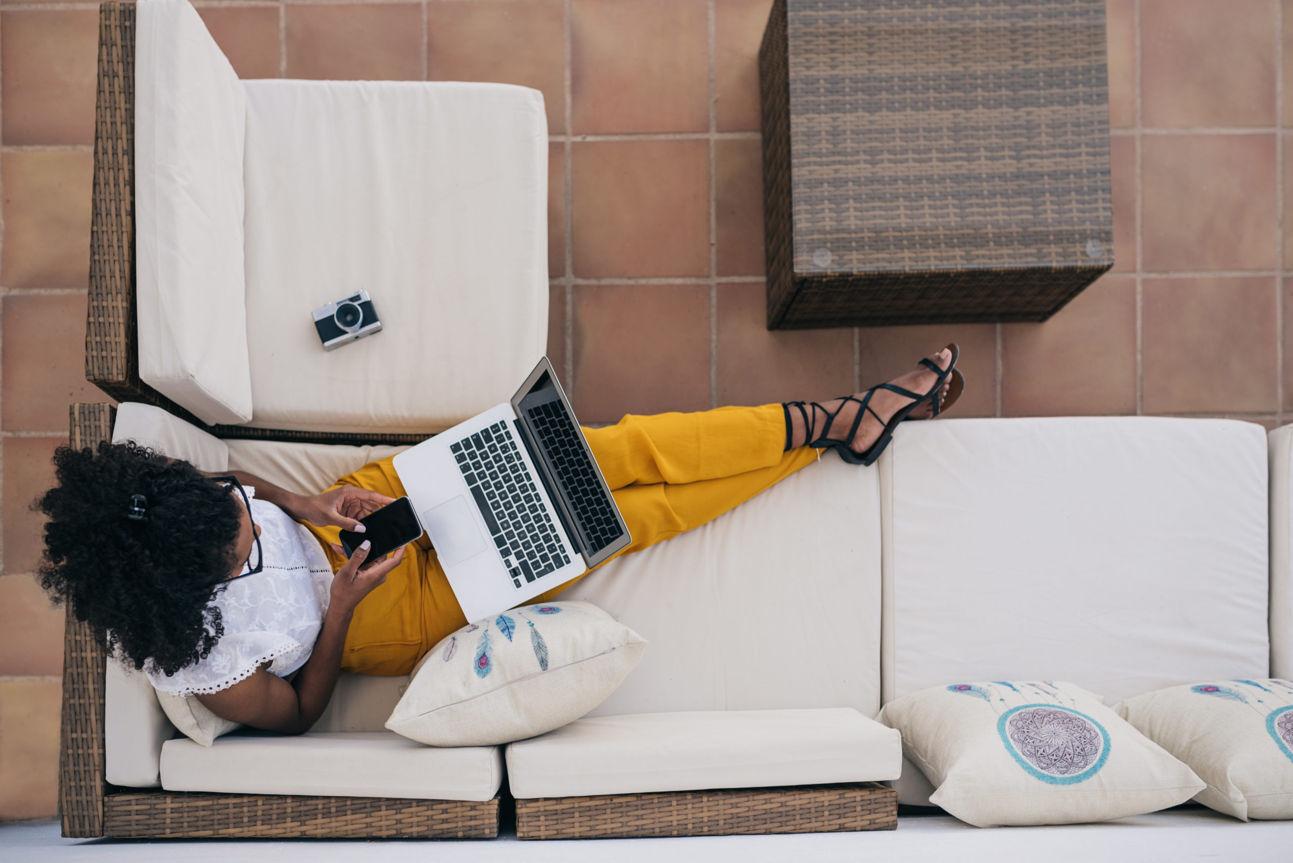 Woman working from home on her computer